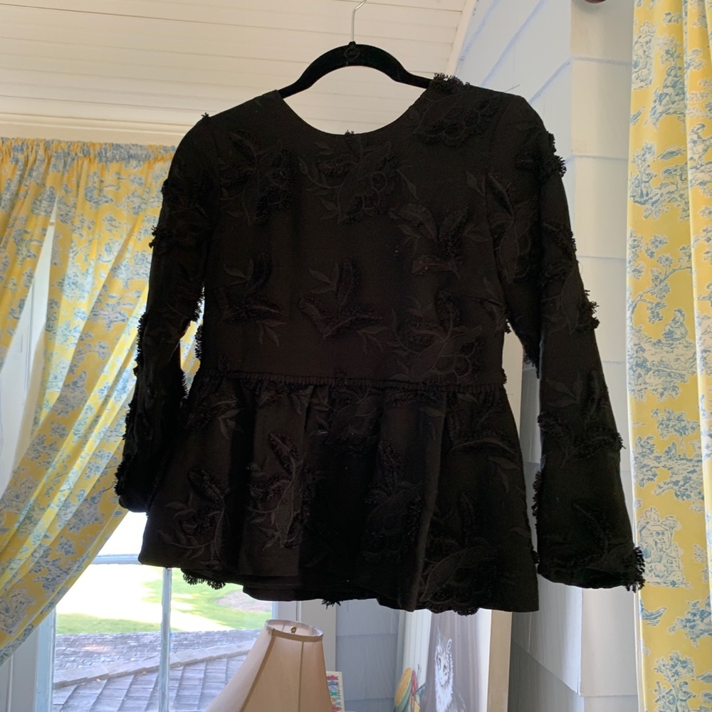 CLUB MONACO black peplum embroidered top